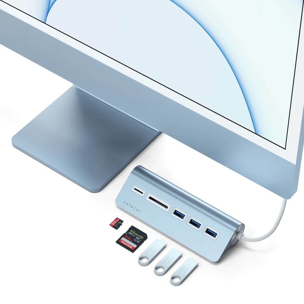 Satechi – Aluminium Type-C USB Hub (3x USB 3.0,MicroSD) - Blue - iSTYLE HU