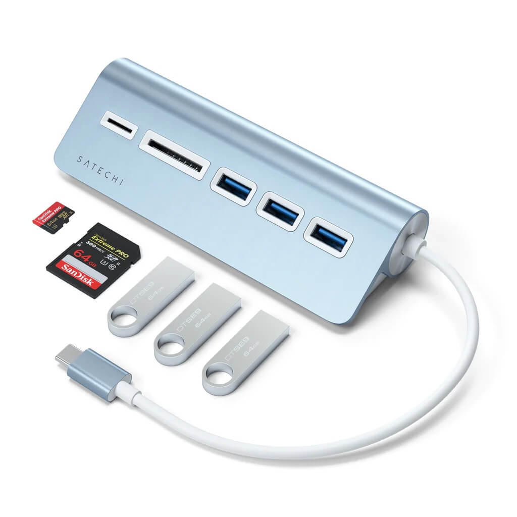 Satechi – Aluminium Type-C USB Hub (3x USB 3.0,MicroSD) - Blue - iSTYLE HU