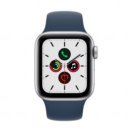 Apple Watch SE GPS, 40 mm-es ezüstszínű aluminium tok, mély indigókék sportszíj