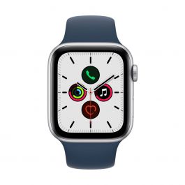 Apple Watch SE GPS, 44 mm-es ezüstszínű aluminium tok, mély indigókék sportszíj
