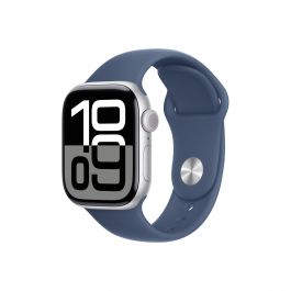 Apple Watch Series 10 GPS – 42 mm-es ezüst alumíniumtok, denim sportszíj - S/M