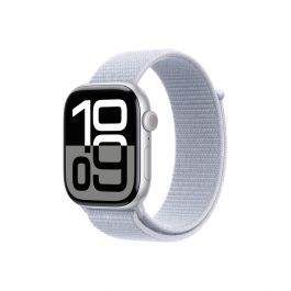 Apple Watch Series 10 GPS – 46 mm-es ezüst alumíniumtok, fakókék sportpánt