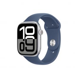 Apple Watch Series 10 GPS – 46 mm-es ezüst alumíniumtok, denim sportszíj - M/L