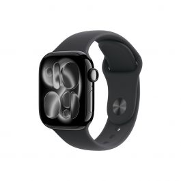 Apple Watch Series 11 GPS – 42 mm-es kozmoszfekete alumíniumtok, fekete sportpánt – S/M