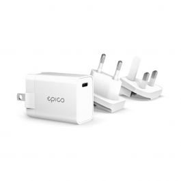 EPICO – 20 Wattos USB-C PD utazó adapter többféle fejjel (EU,UK,US)