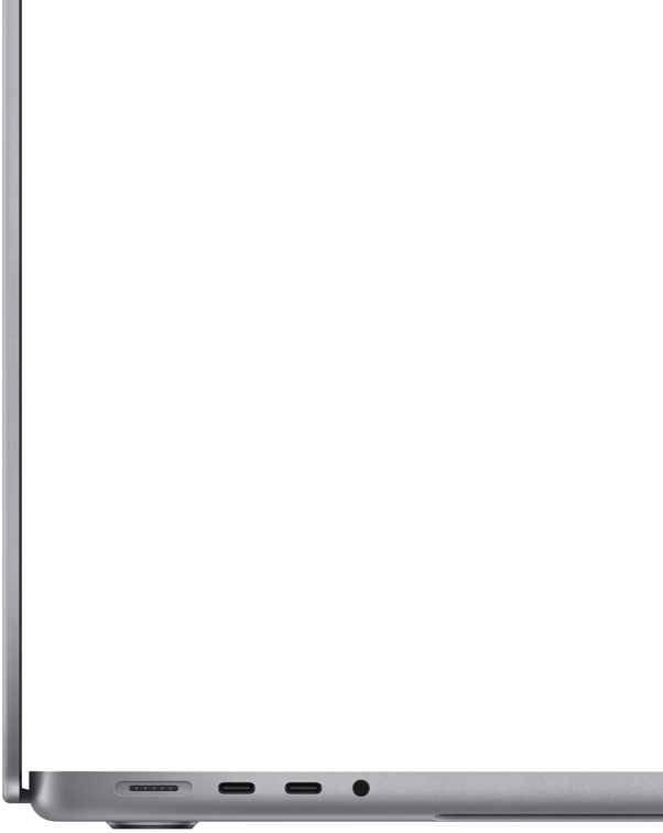 Pohled z boku na 14palcový MacBook Pro ve vesmírně šedé