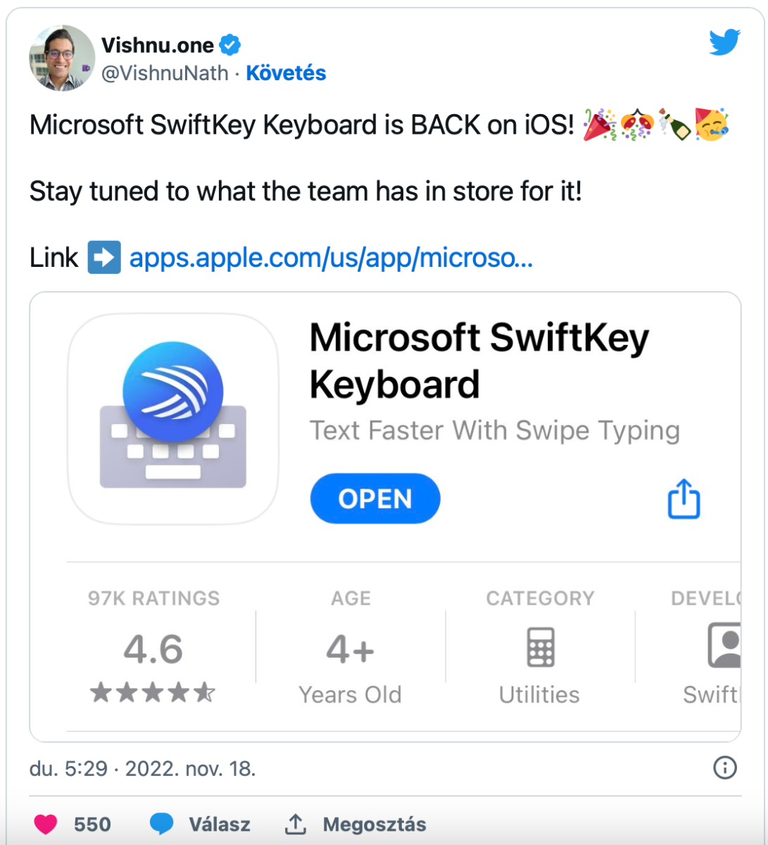 SwiftKey iOS ismétlés/visszatérés
