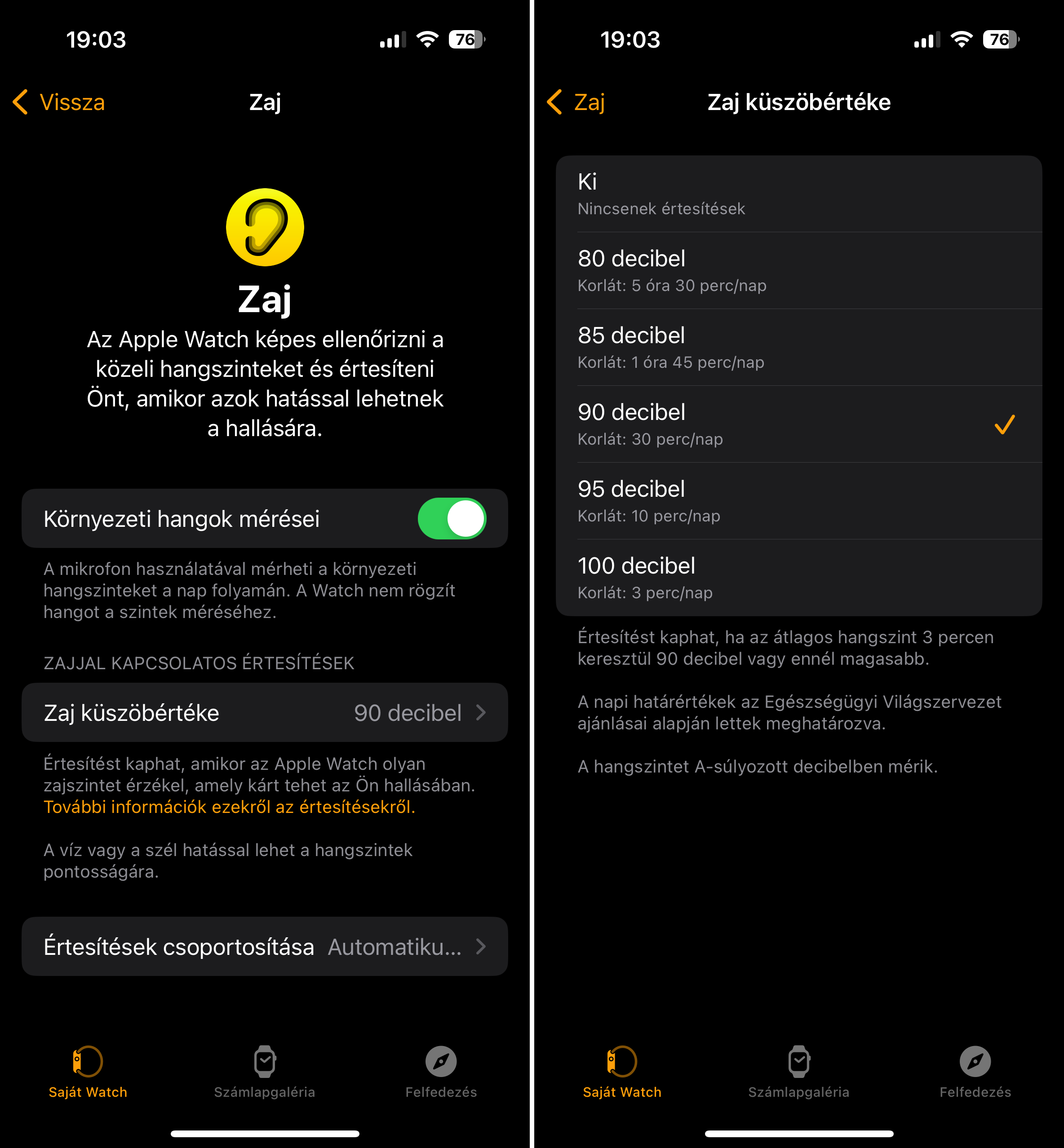Hangerő megtekintése Apple Watch-on