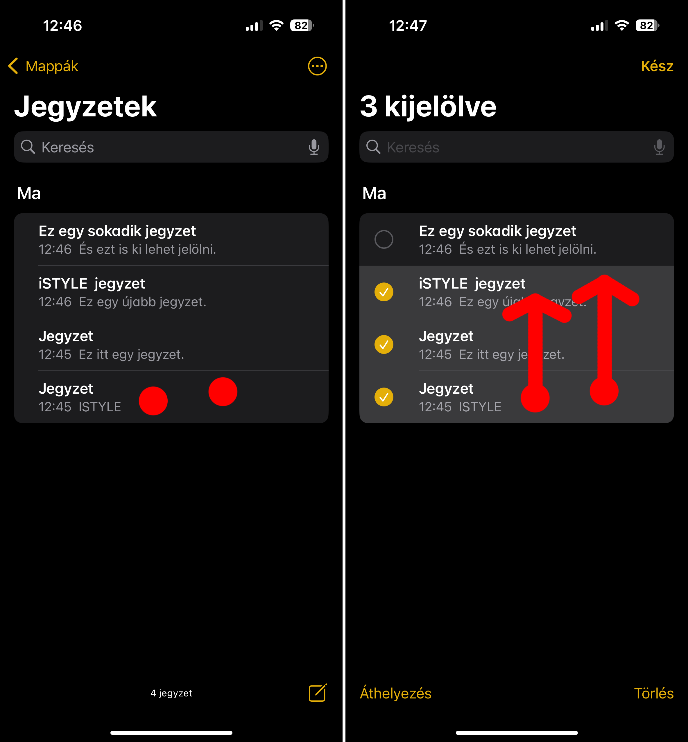 Több listaelem egyszerű kijelölése iPhone-on