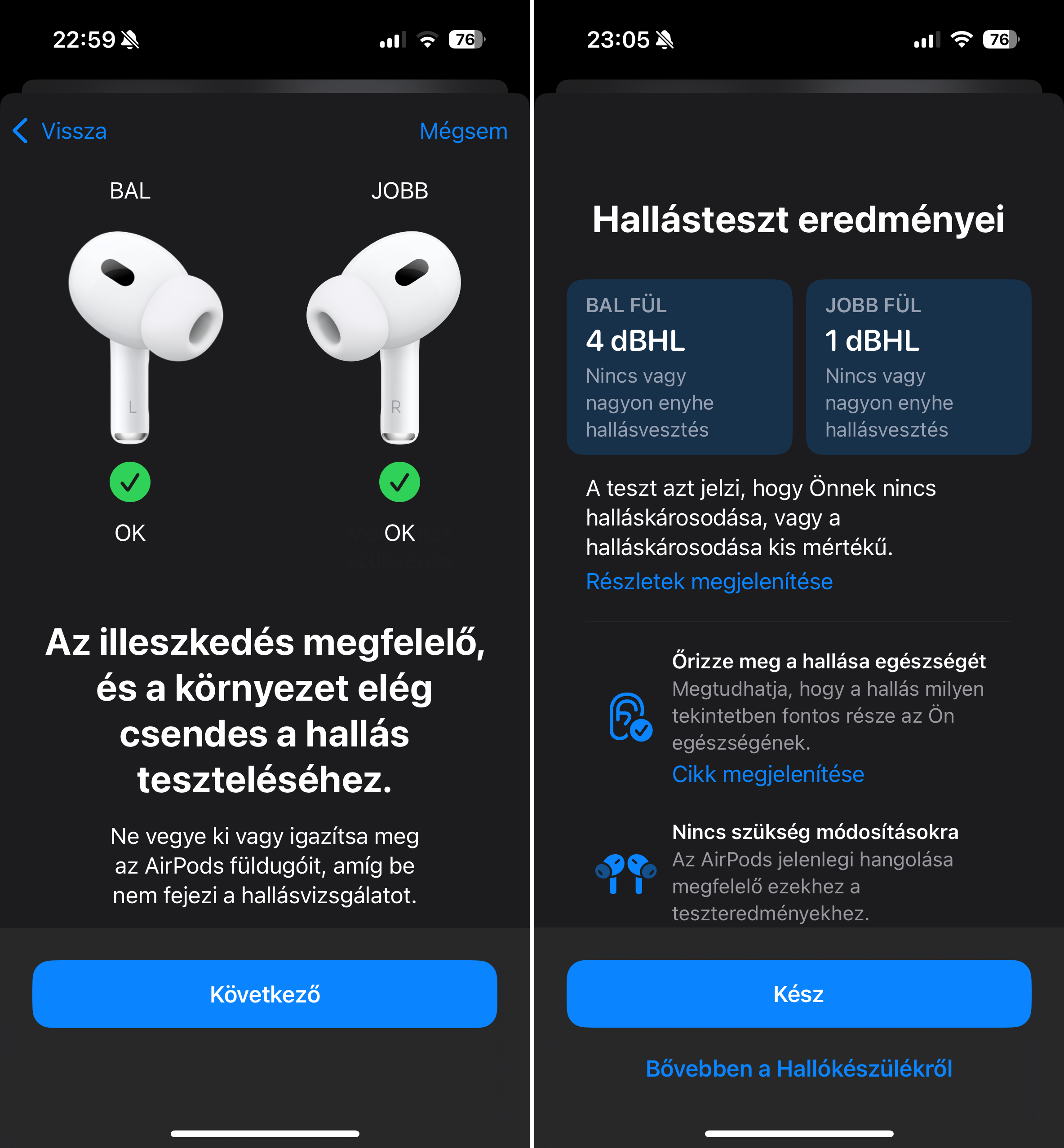 AirPods Pro 2 hallásvizsgálat eredmények