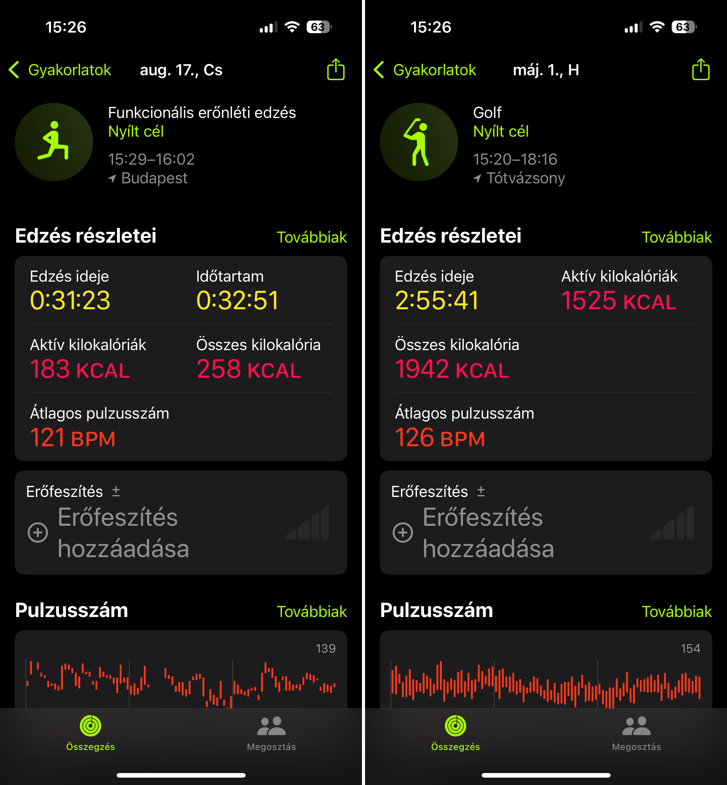 Edzések összegzése az Apple Fitnesz alkalmazásban