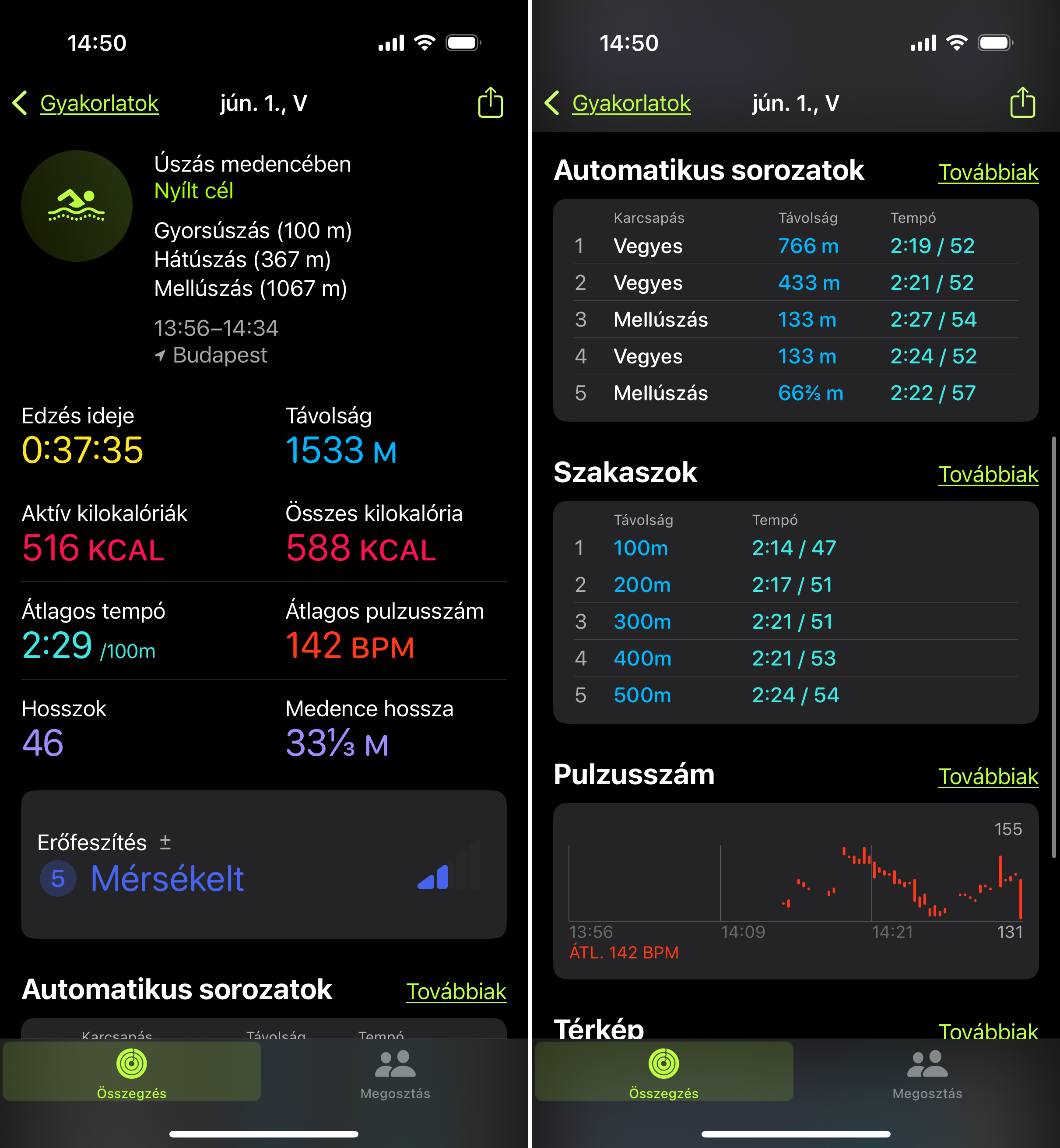 Úszás elemzése Apple Watch-csal