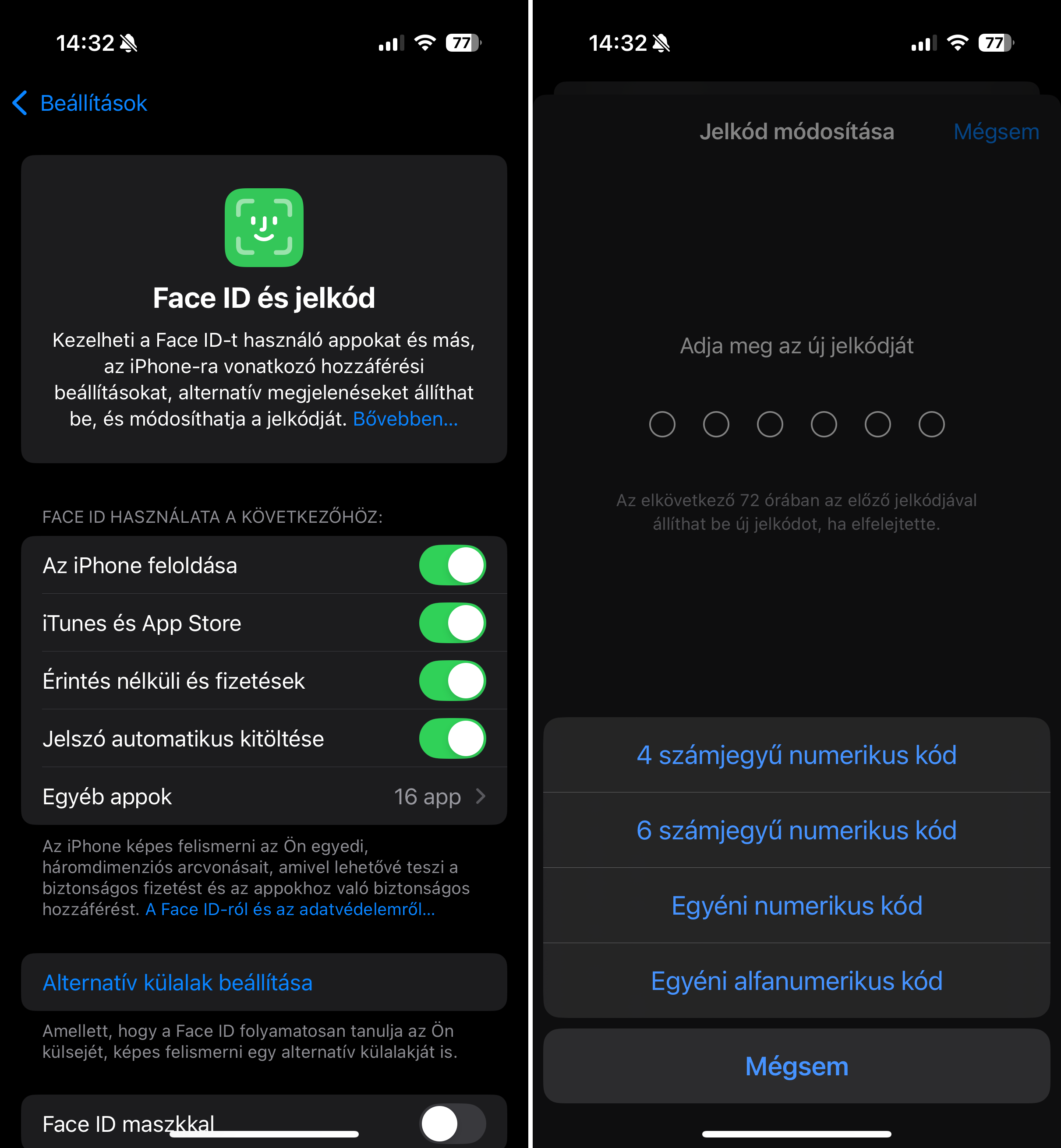 Erős jelkód beállítása iPhone-on