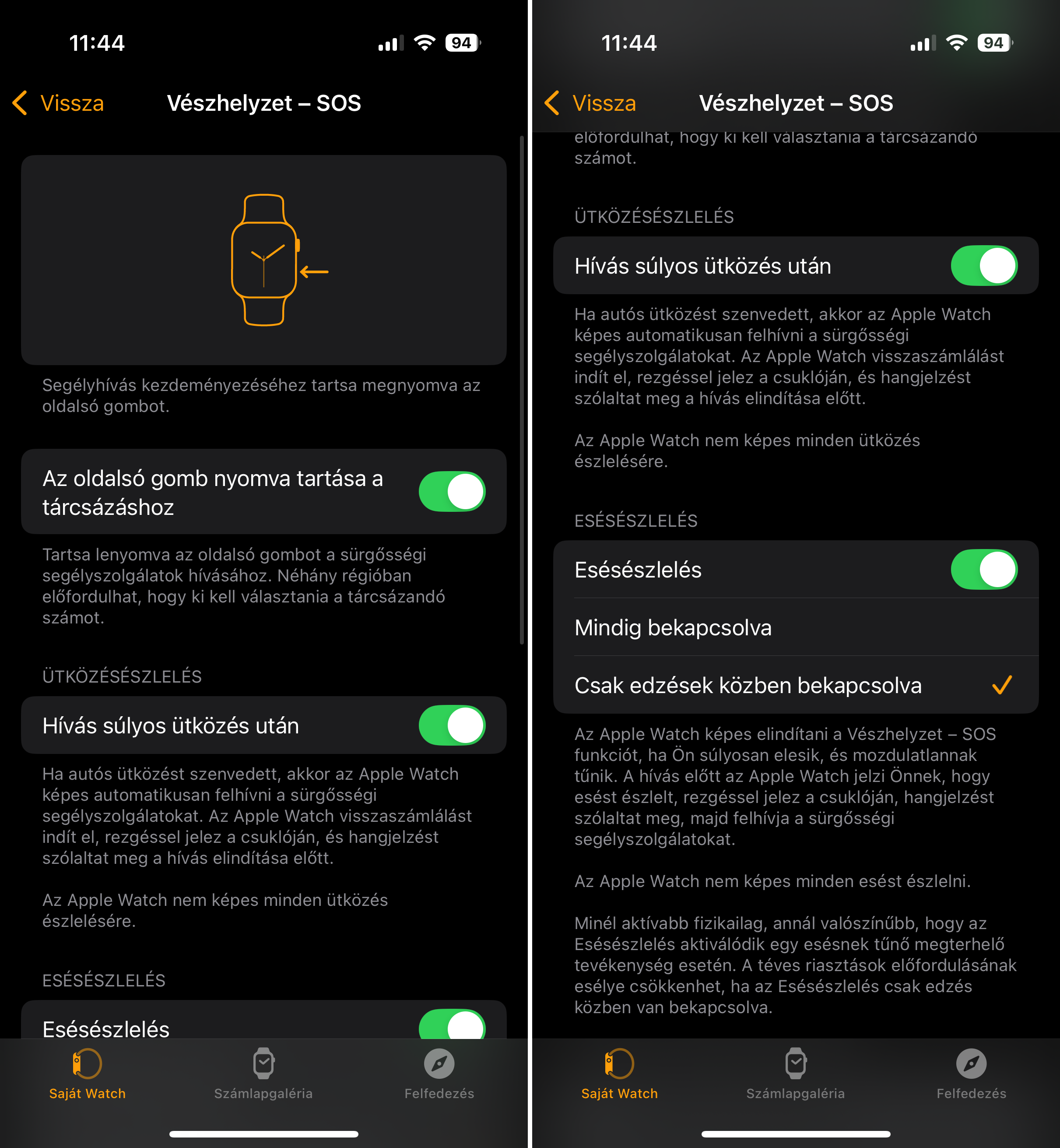 Ütközésészlelés funkció Apple Watch-on