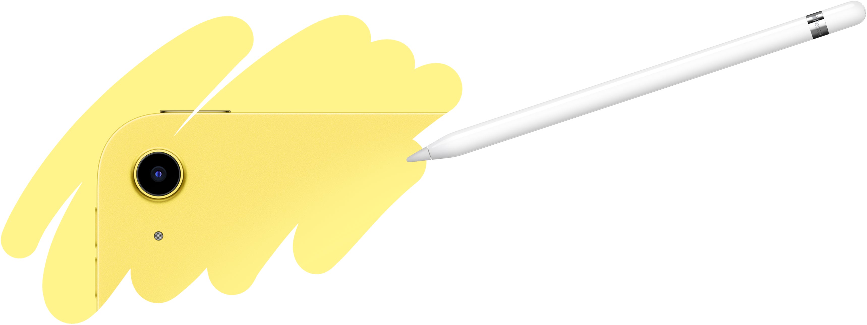 Egy Apple Pencil vonásai felfedik egy iPad hátlapját a hátoldali kamerával.