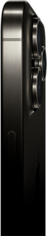 A titán kialakítású iPhone 15 Pro Max oldalnézete, amelyen látszik a bekapcsológomb