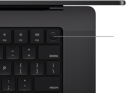 A MacBook Pro Touch ID-s billentyűzete felülnézetből